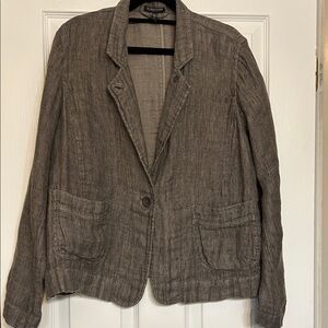 Eileen Fisher Taupe Linen-Blend Single-Button Blazer